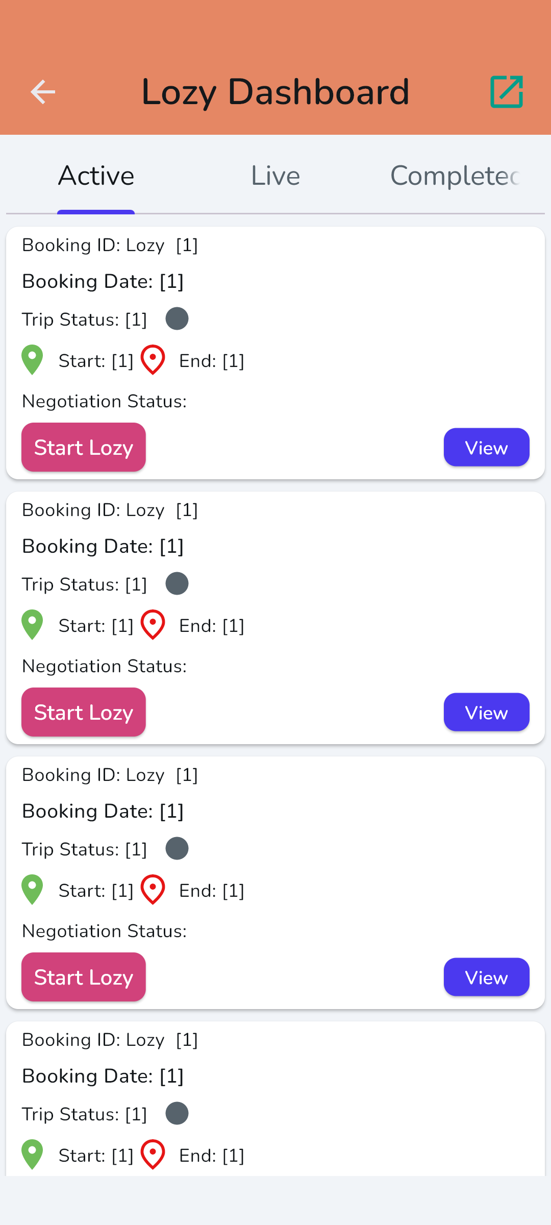 Lozy app screen — tracking